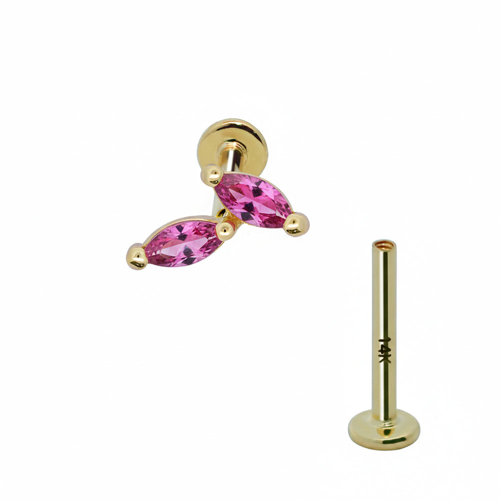 585er Echt-Gelbgold (14K) Labret mit Innengewinde und Turmaline - Stärke 1.2mm Länge 6mm