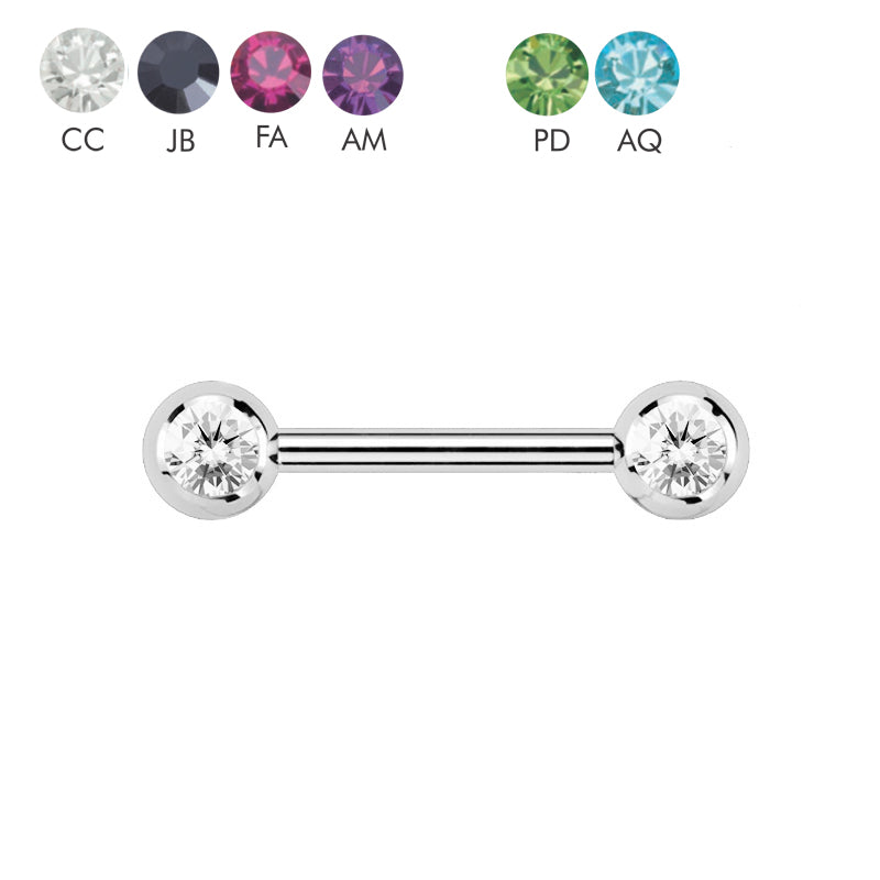 Steel 316L Barbell mit 5mm Kugeln und seitlichen Kristallen - Stärke 1.6mm