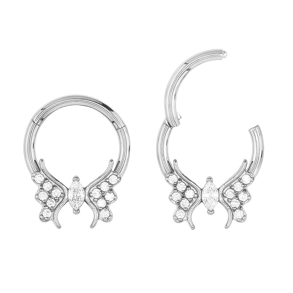 Steel 316L Segmentring Clicker im Schmetterling Design mit klaren Kristallen - Stärke 1.2mm