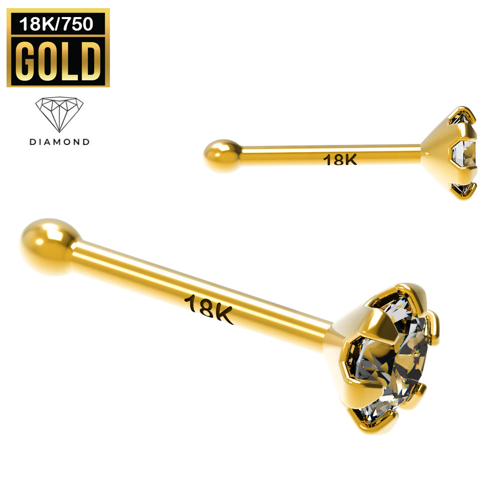 750er Echt-Gelbgold (18K) Nasenstecker mit Diamant - Krabbenfassung