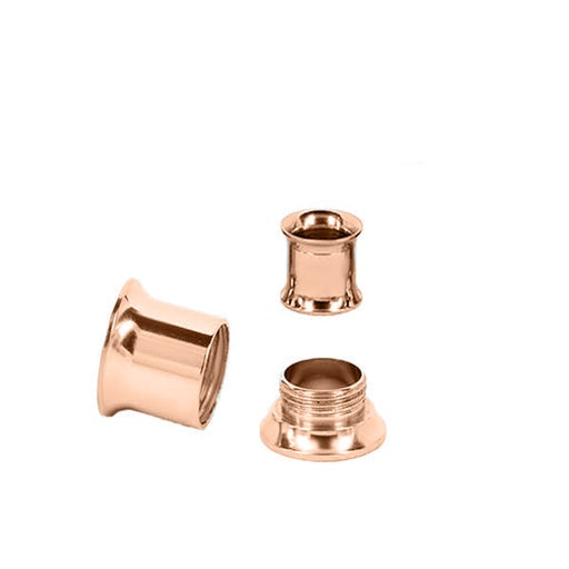 18K Rose Gold Steel Double Flared Tunnel mit Innengewinde - Spiegel Glanz Poliert