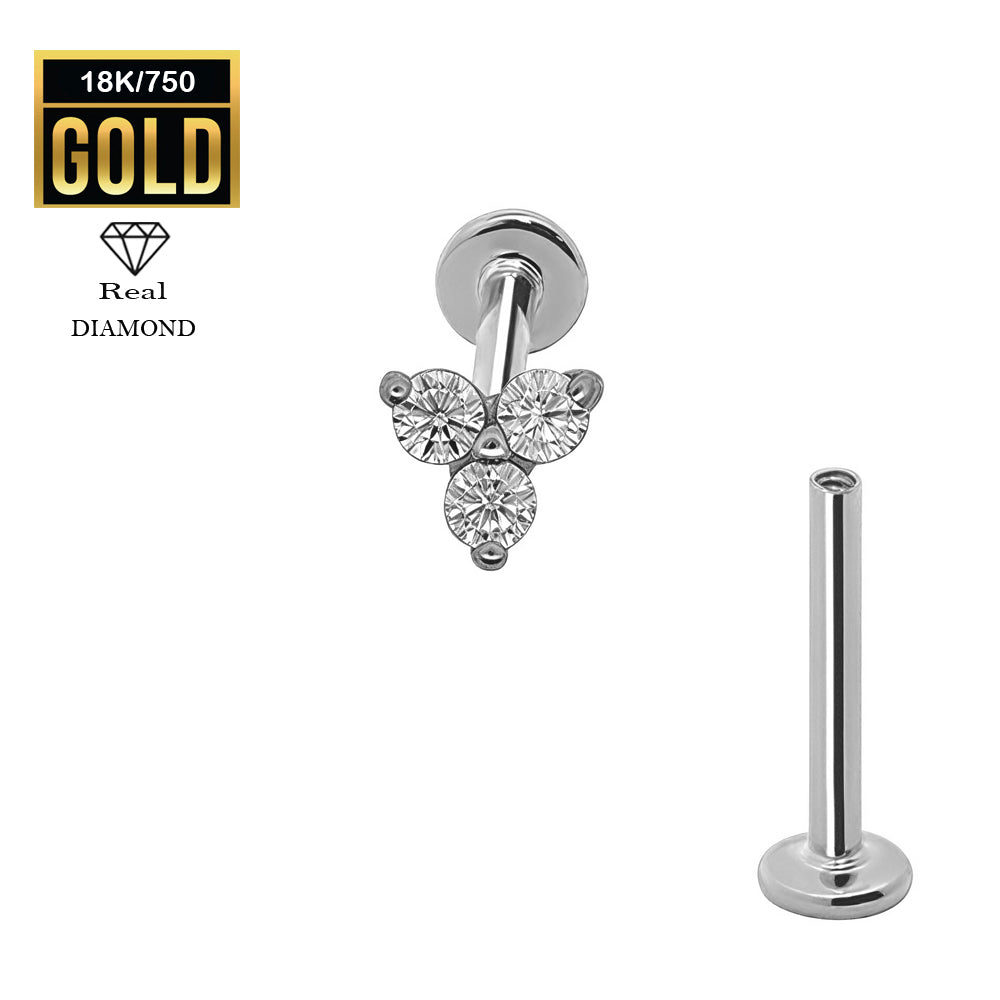 750er Echt-Weißgold (18K) Labret mit Innengewinde und Diamanten - Stärke 1.2mm Länge 8mm