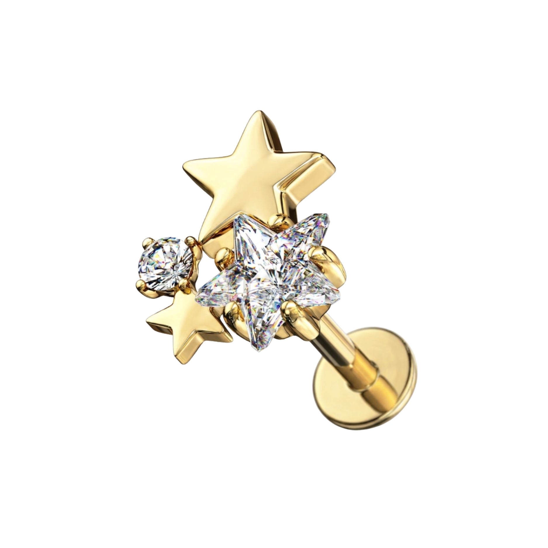 18K Gold Steel 316L Labret mit Zirkonia im Fashion Design und Innengewinde - Stärke 1.2mm Länge 8mm - Base 4mm