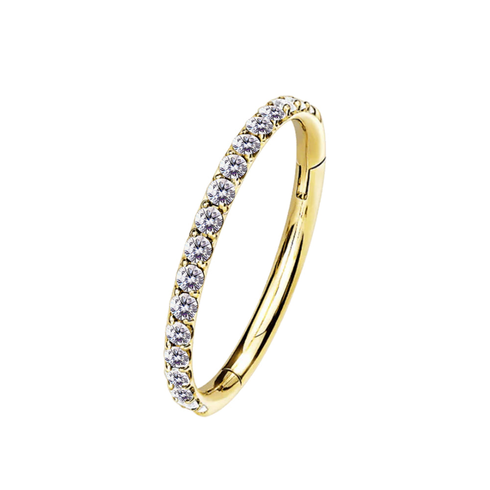 Premium Segmentring Clicker aus Titan G23 mit Gelbgold Veredelung und Kristallen - Stärke 1.0mm