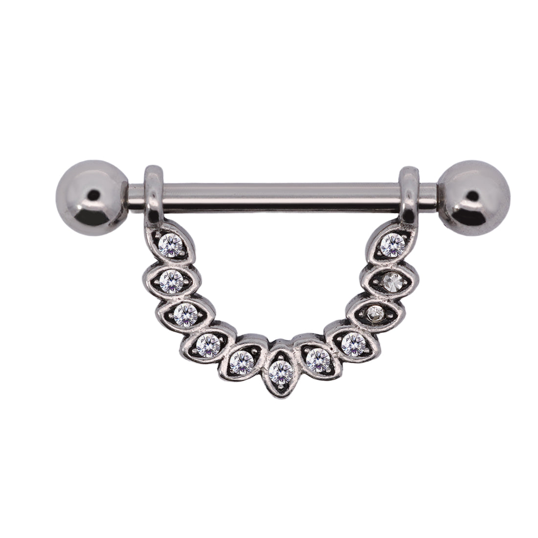 Steel 316L Nippel Piercing im Kristall Design/CC - Stärke 1.6mm Länge 16mm Kugeln 4mm