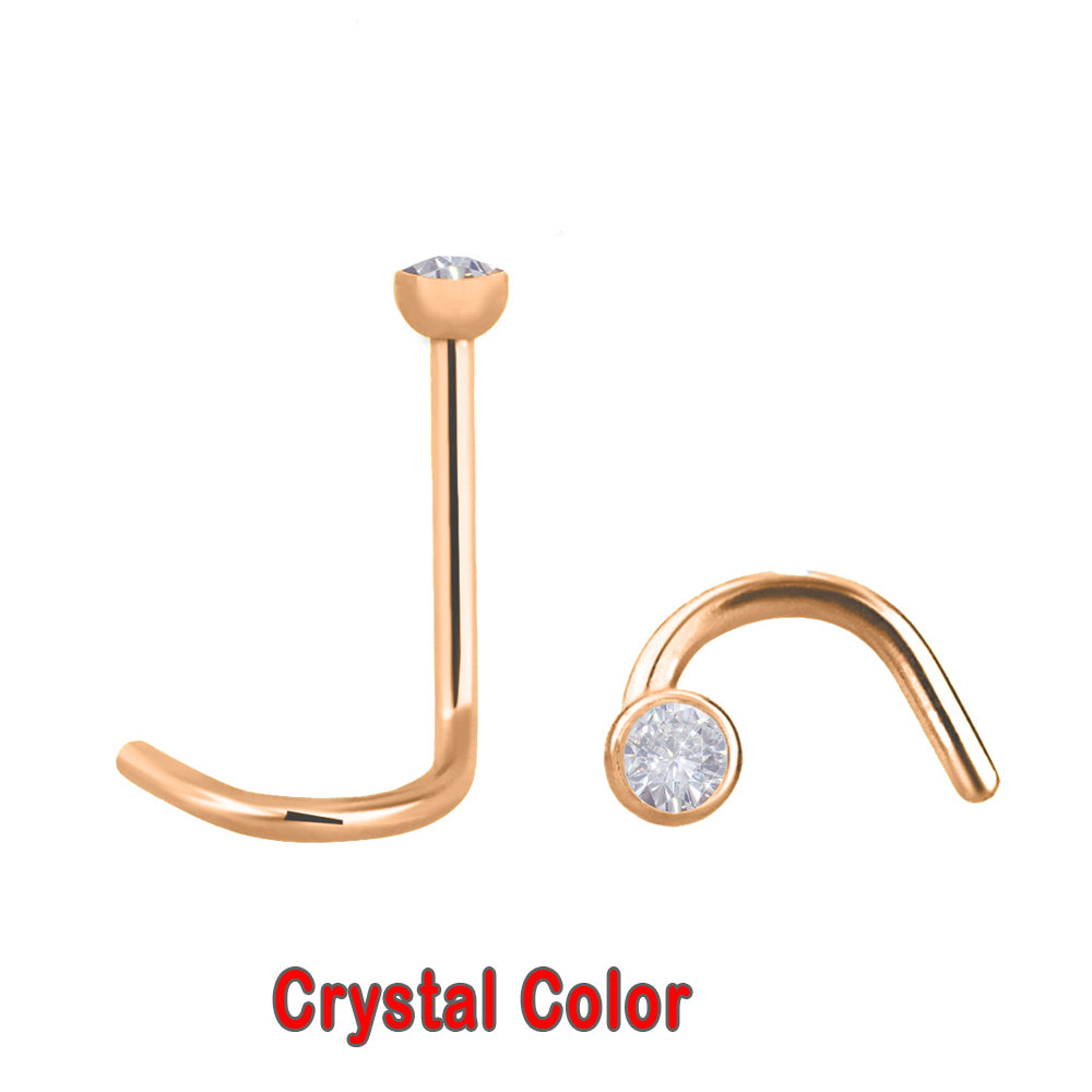 18K Rose Gold Steel Nasenspirale mit Kristall - Stärke 1.0mm Kristall 2.5mm