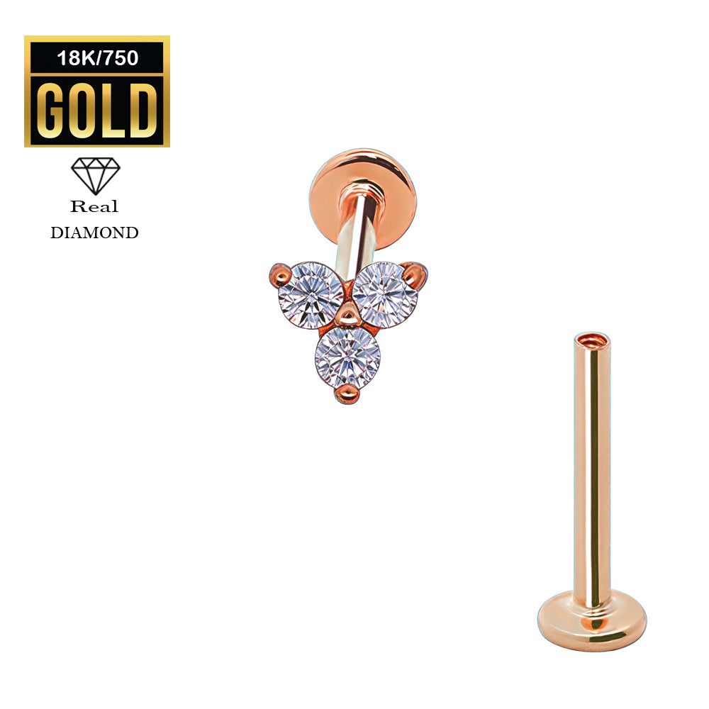 750er Echt-Rosegold (18K) Labret mit Innengewinde und Diamanten - Stärke 1.2mm Länge 8mm