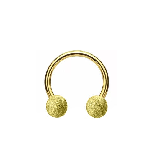 18K Gold Steel Circular Barbell mit Kugeln - Sand Gestrahlt im Diamant-Schliff Design - Stärke 1.2mm