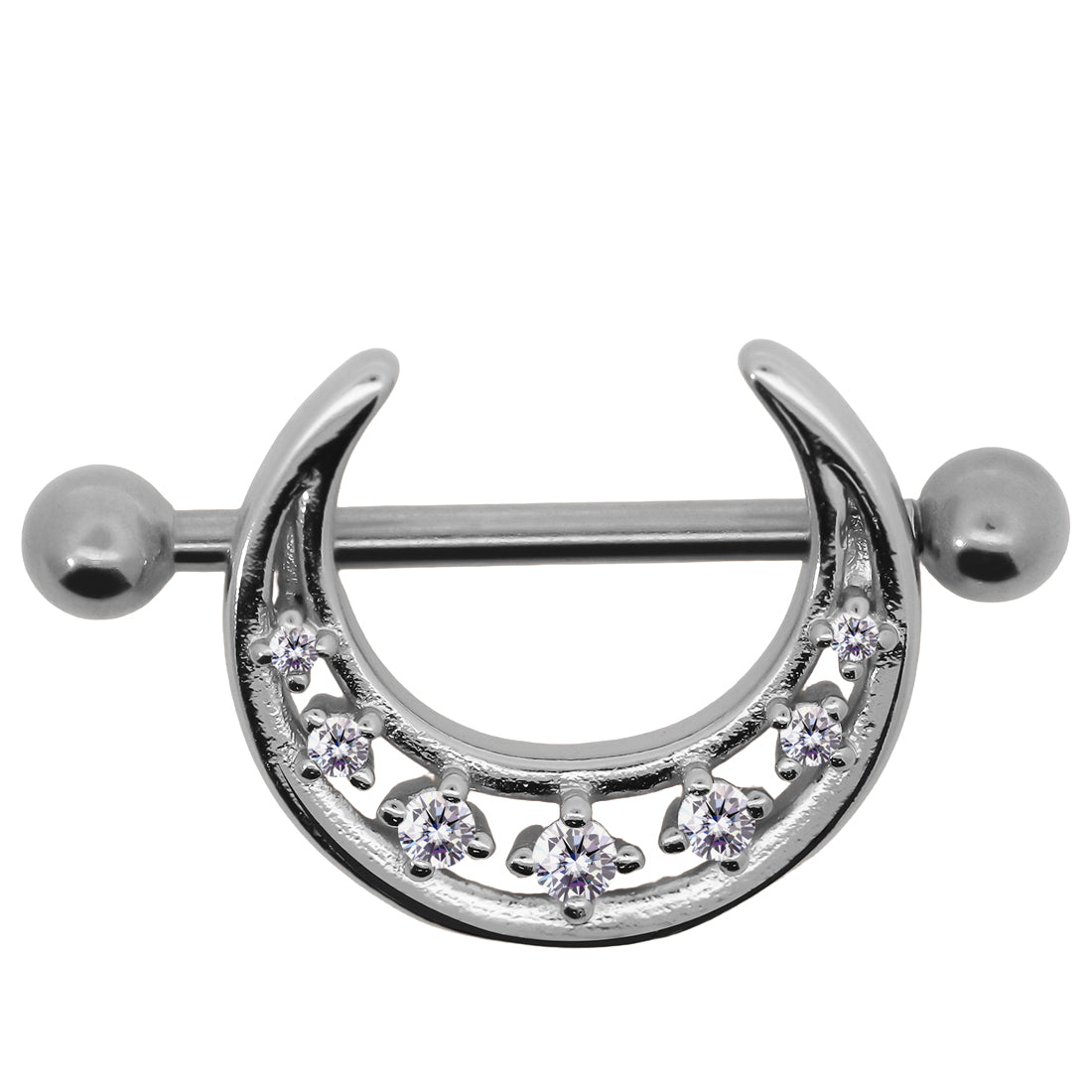 Steel 316L Nippel Piercing im Mond Design mit Kristallen/CC - Stärke 1.6mm Länge 16mm Kugeln 4mm