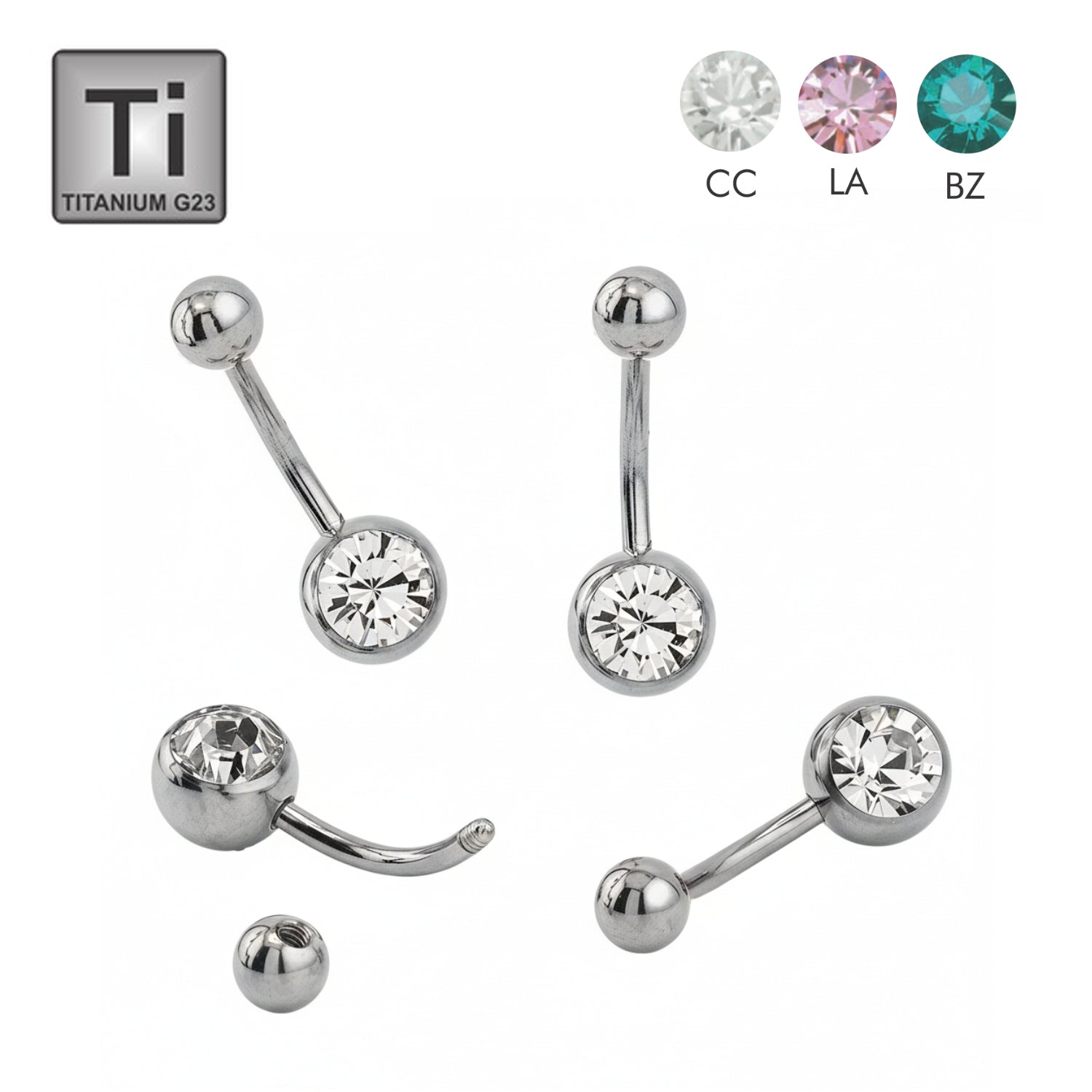SONDERLÄNGEN Titan G23 Bauchnabel Banana mit Kugeln (5+8mm) - Stärke 1.6mm - Single Crystal