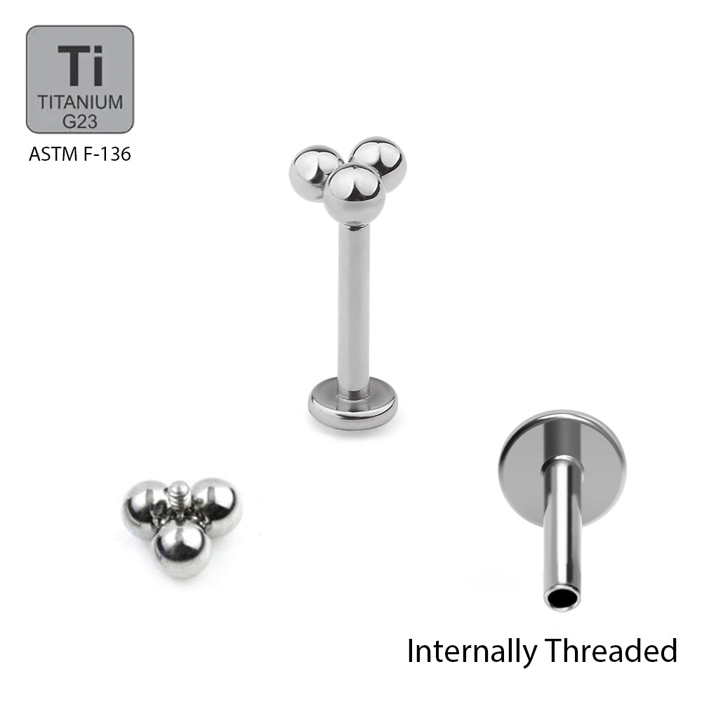 Titan G23 Labret mit Innengewinde und 3-Kugeln Design - Stärke 1.2mm