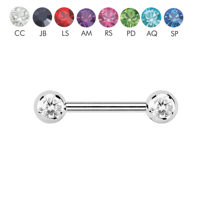 Steel 316L Barbell mit 6mm Kugeln und seitlichen Kristallen - Stärke 1.6mm Länge 16mm