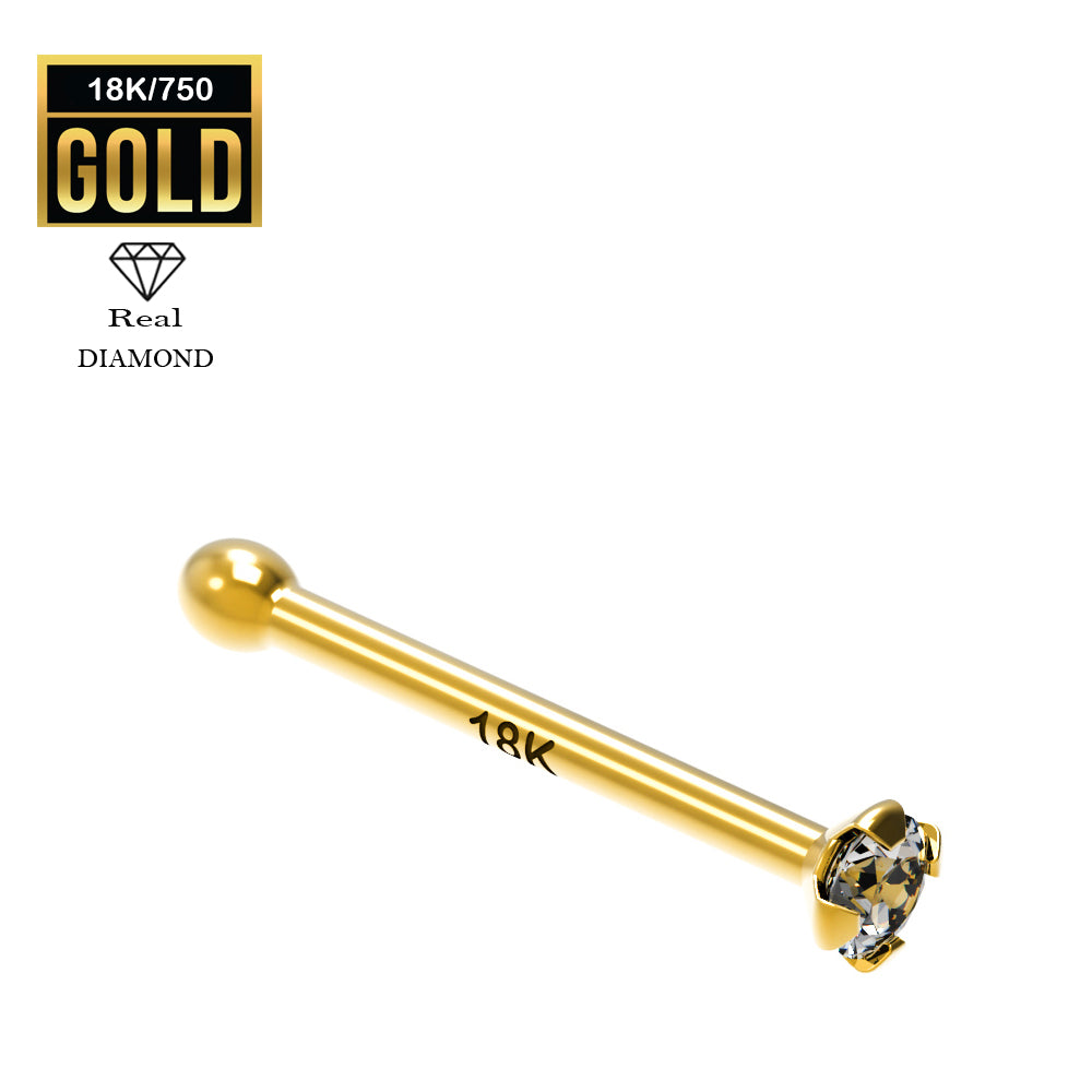 750er Echt-Gelbgold (18K) Nasenstecker mit Diamant - Krabbenfassung