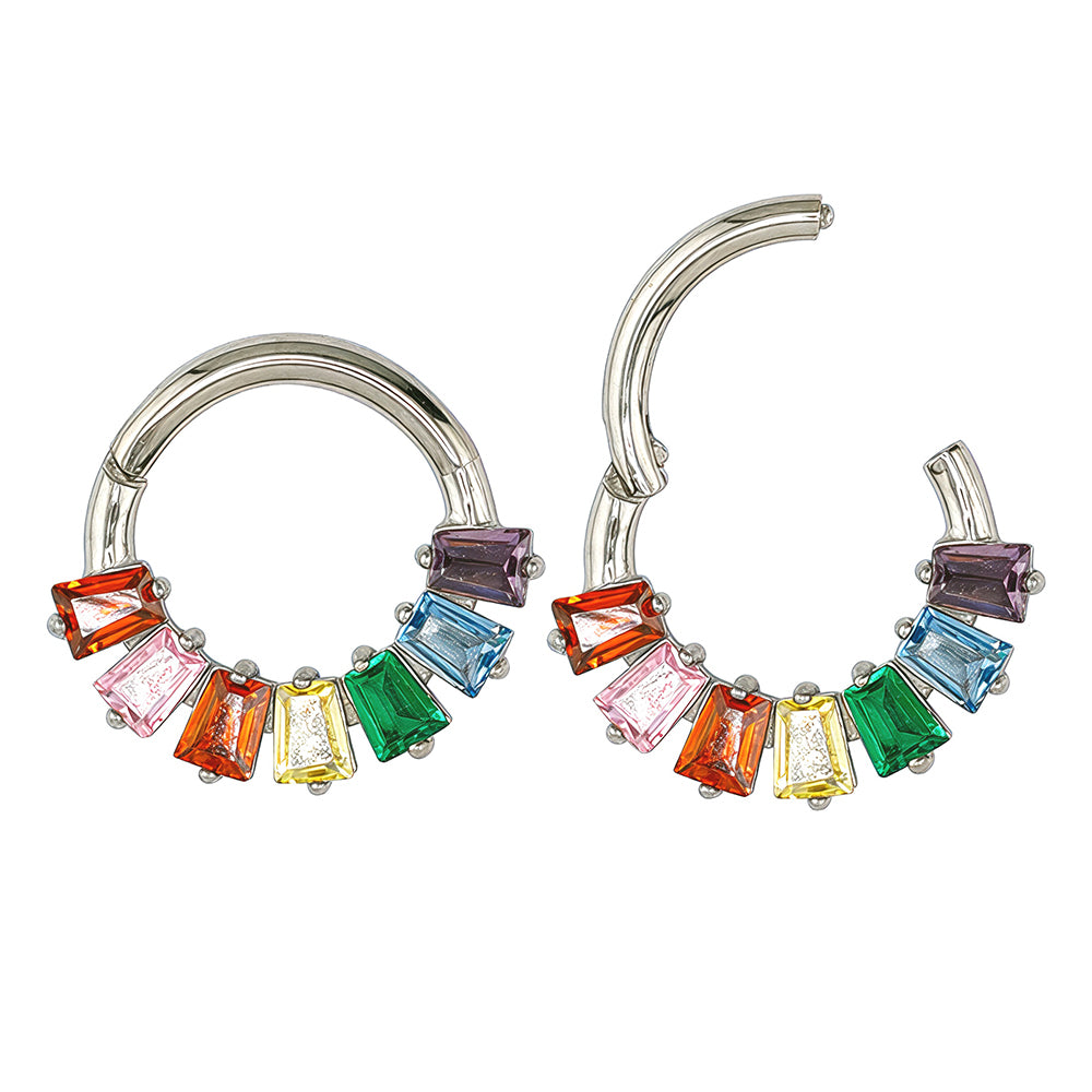 Steel 316L Segmentring Clicker mit bunten Kristallen - Stärke 1.2mm