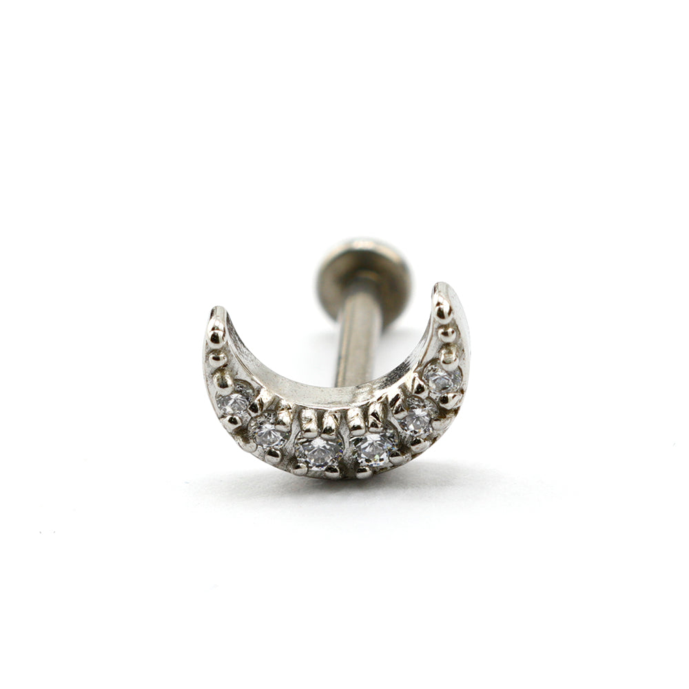 Steel 316L Labret mit Zirkonia im Mond Design und Innengewinde - Stärke 1.2mm Länge 8mm
