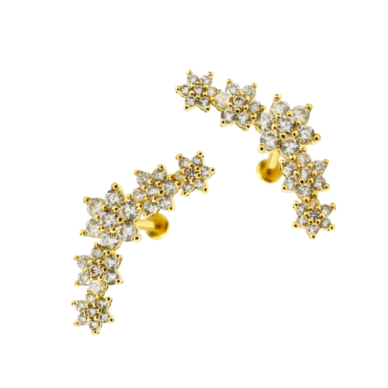 18K Gold Steel 316L Labret mit Zirkonia im Fashion Design und Innengewinde - Stärke 1.2mm Länge 8mm - Base 3mm