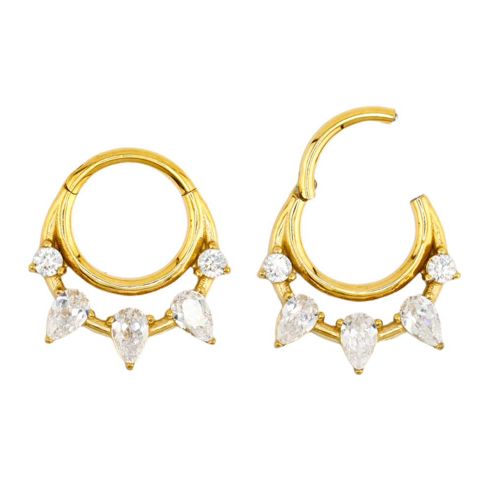 18K Gold  Steel Segmentring Clicker mit klaren Kristallen - Stärke 1.2mm