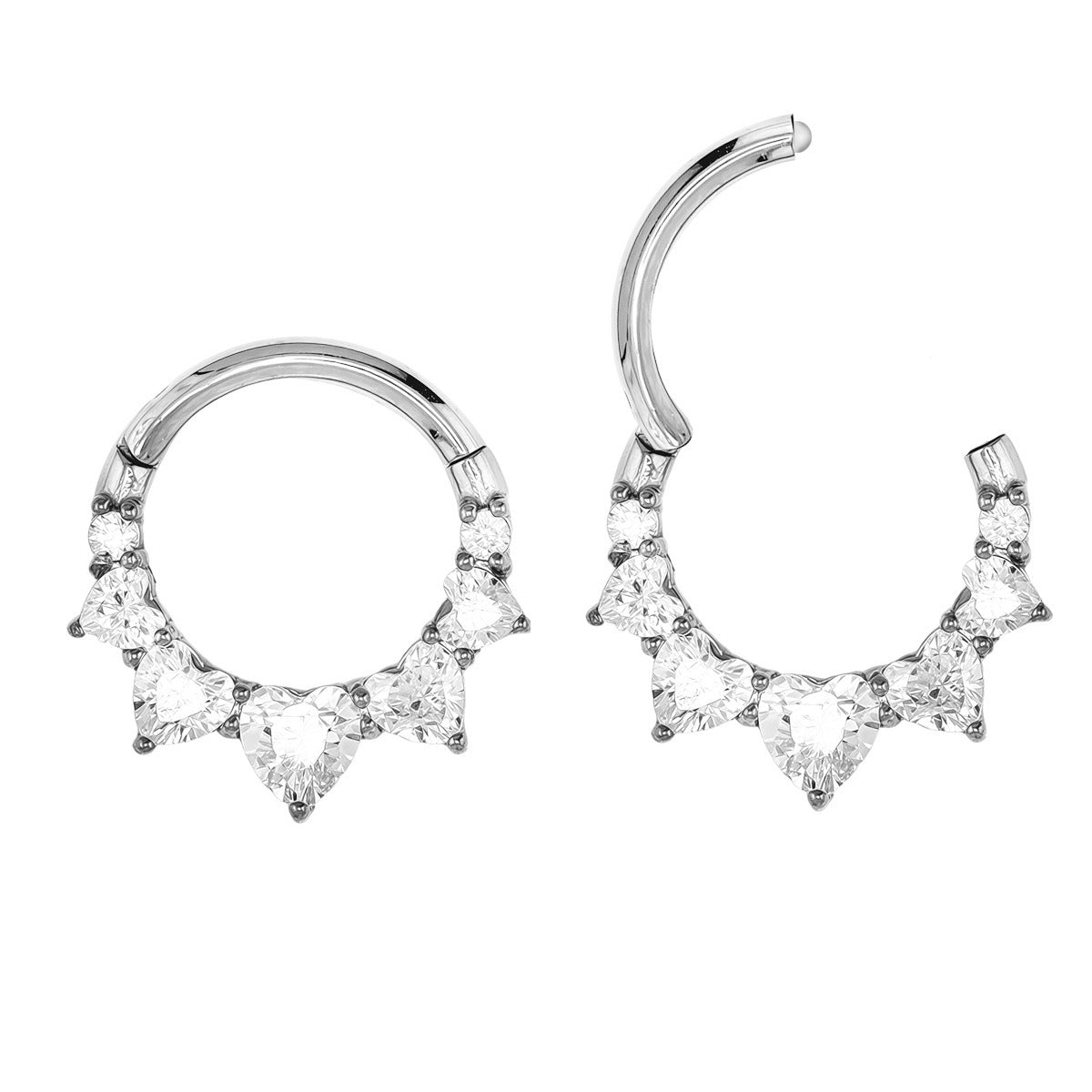 Steel 316L Segmentring Clicker im Herz Design mit klaren Kristallen - Stärke 1.2mm