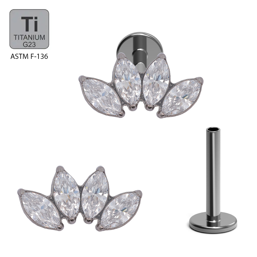 Titan G23 Labret mit Innengewinde und Marquise Zirkonia Design