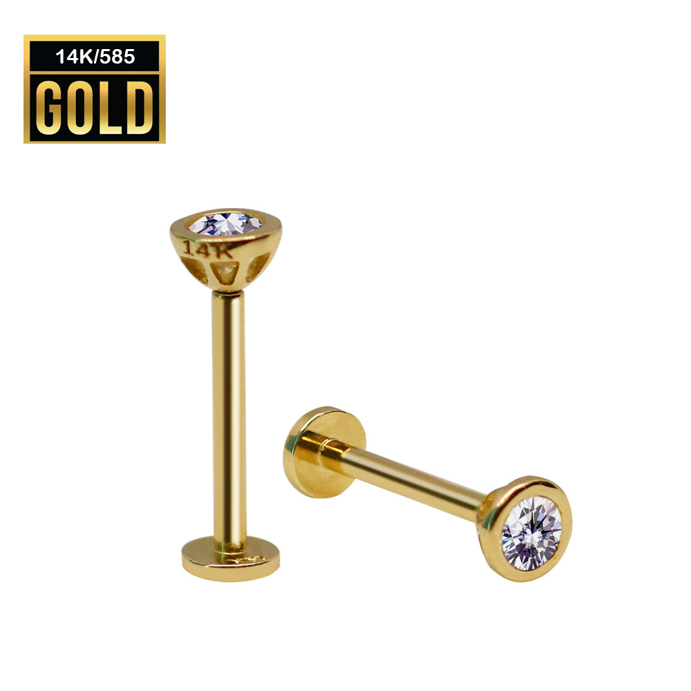 585er Echt-Gelbgold (14K) Labret mit Innengewinde und Cubic Zirkonia - Stärke 1.0mm