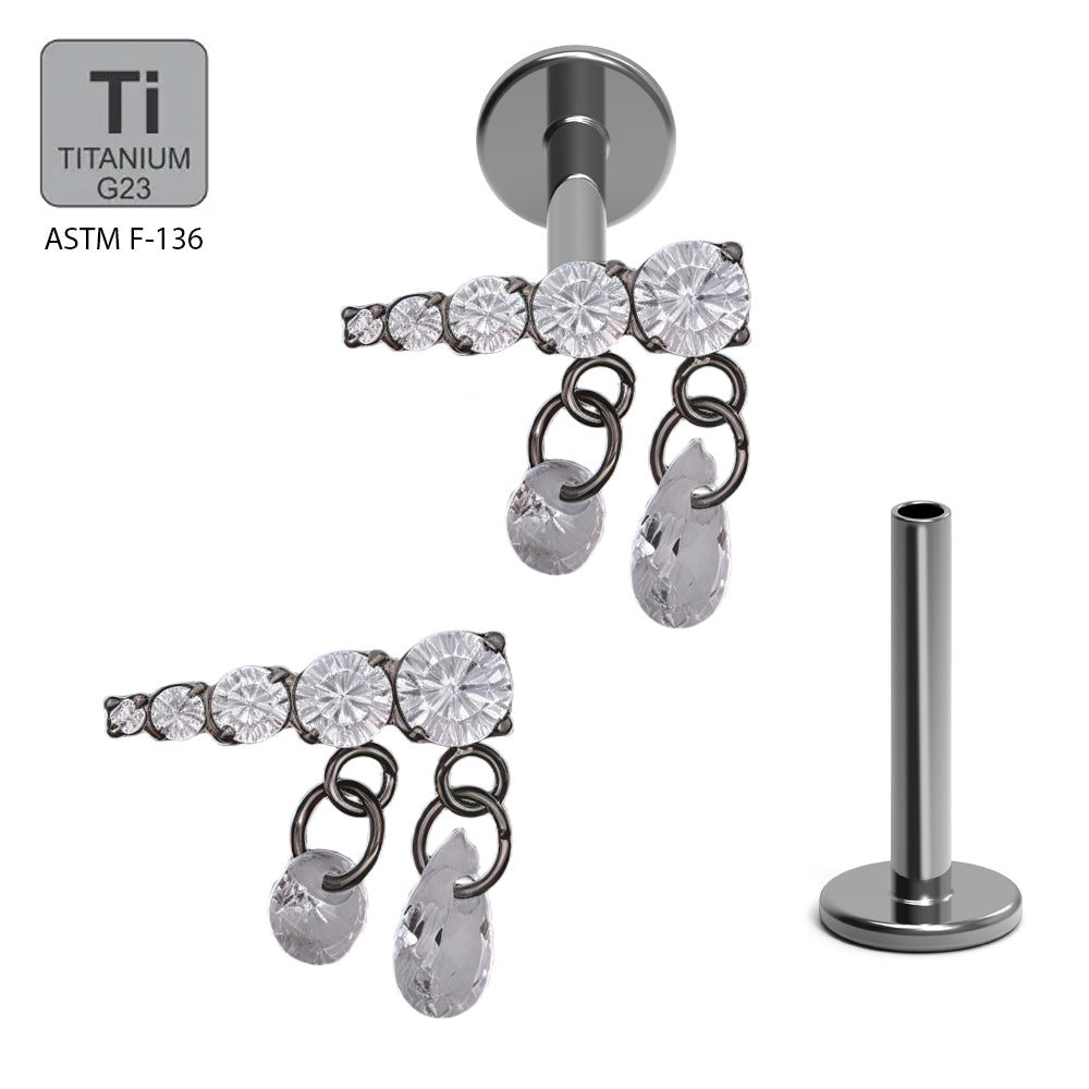 Titan G23 Labret mit Innengewinde mit Dangle und Zirkonia Design