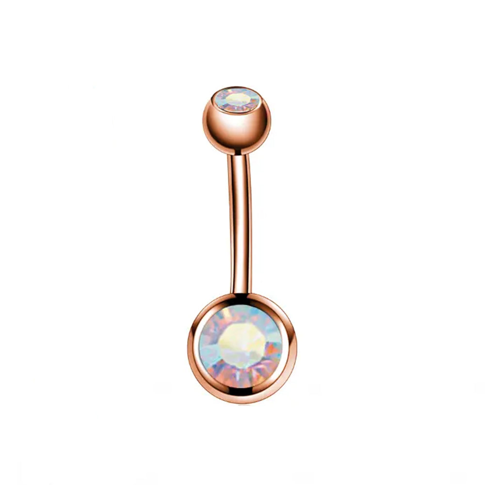 18K Rose Gold Steel Bauchnabel Banana mit Kugeln (5+8mm) - Double Crystal - Stärke 1.6mm