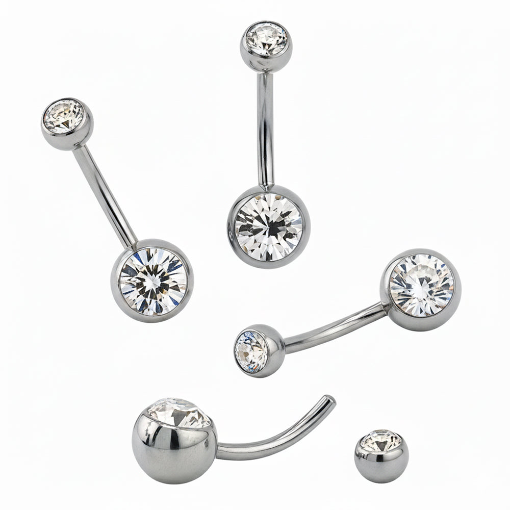 SONDERLÄNGEN Titan G23 Bauchnabel Banana mit Kugeln (5+8mm) - Stärke 1.6mm - Double Crystal
