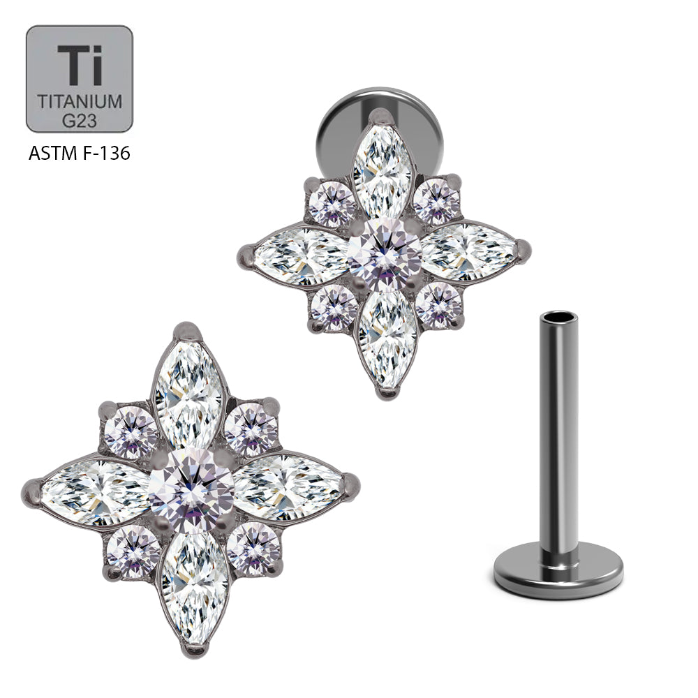 Titan G23 Labret mit Innengewinde und Marqiuse Zirconia im Blumen Design