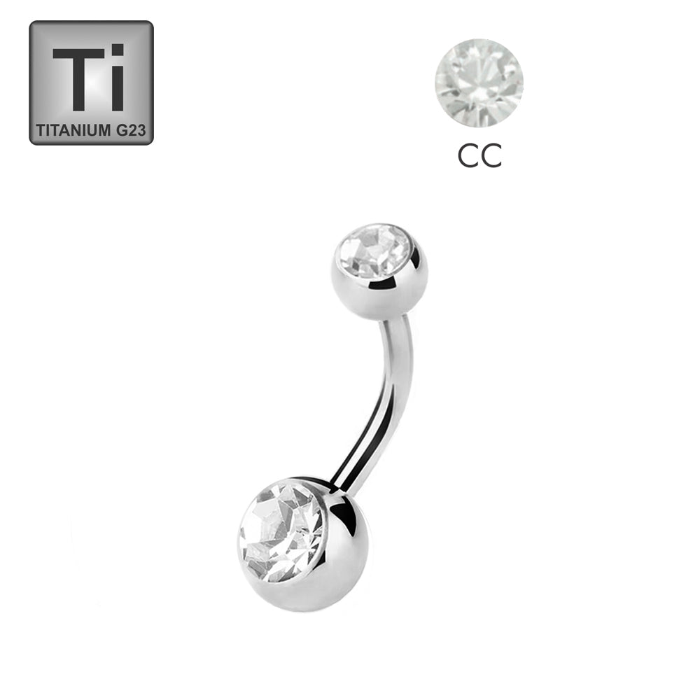 Titan G23 Bauchnabel Banana mit Kugeln (4+6mm) - Stärke 1.6mm - Double Crystal