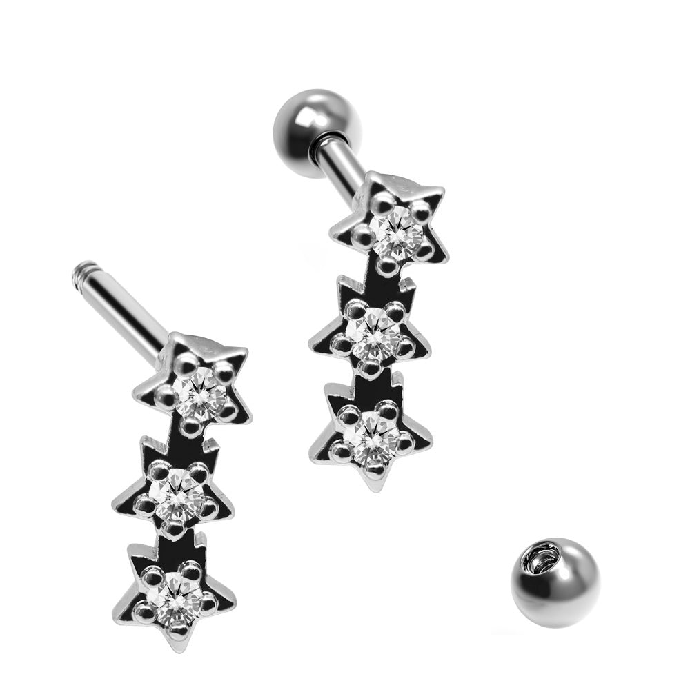 Steel 316L Barbell in Star Design with Crystals - CC Crystal Clear