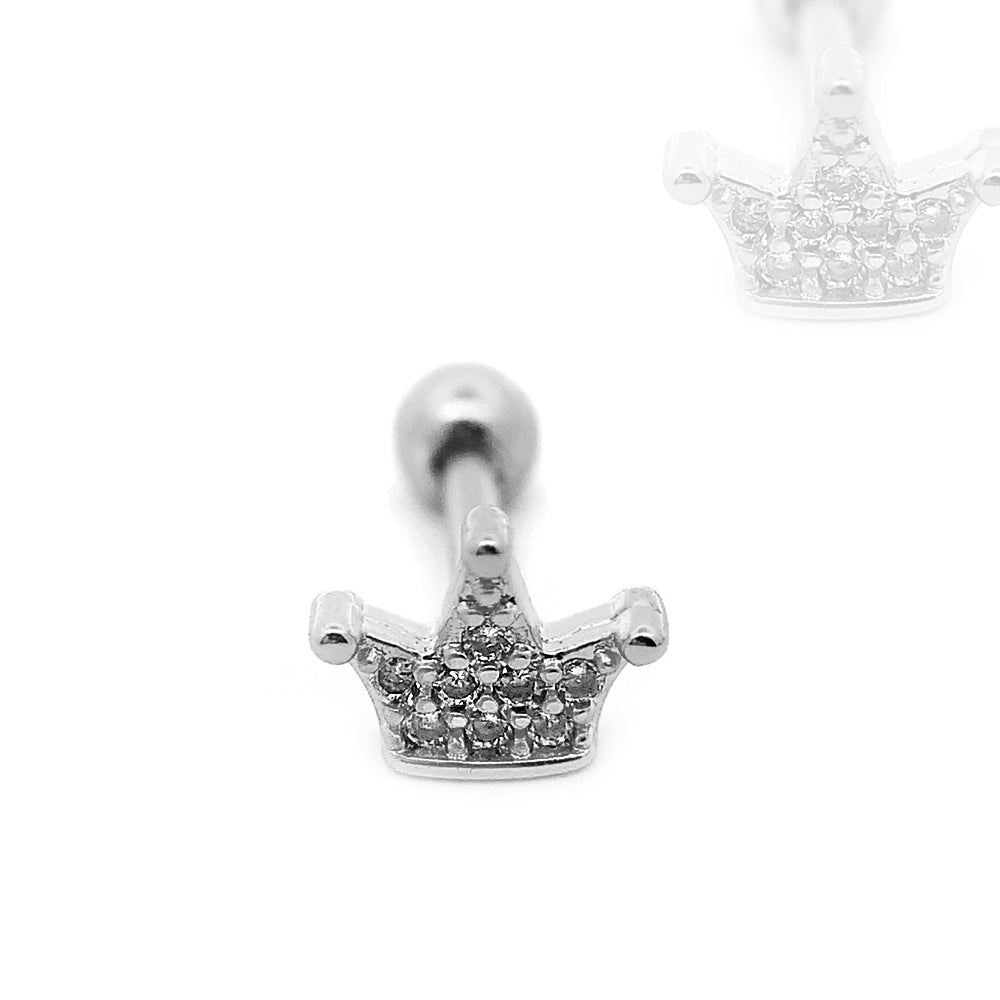 Steel 316L Barbell in Crown Design with Crystals - CC Crystal Clear