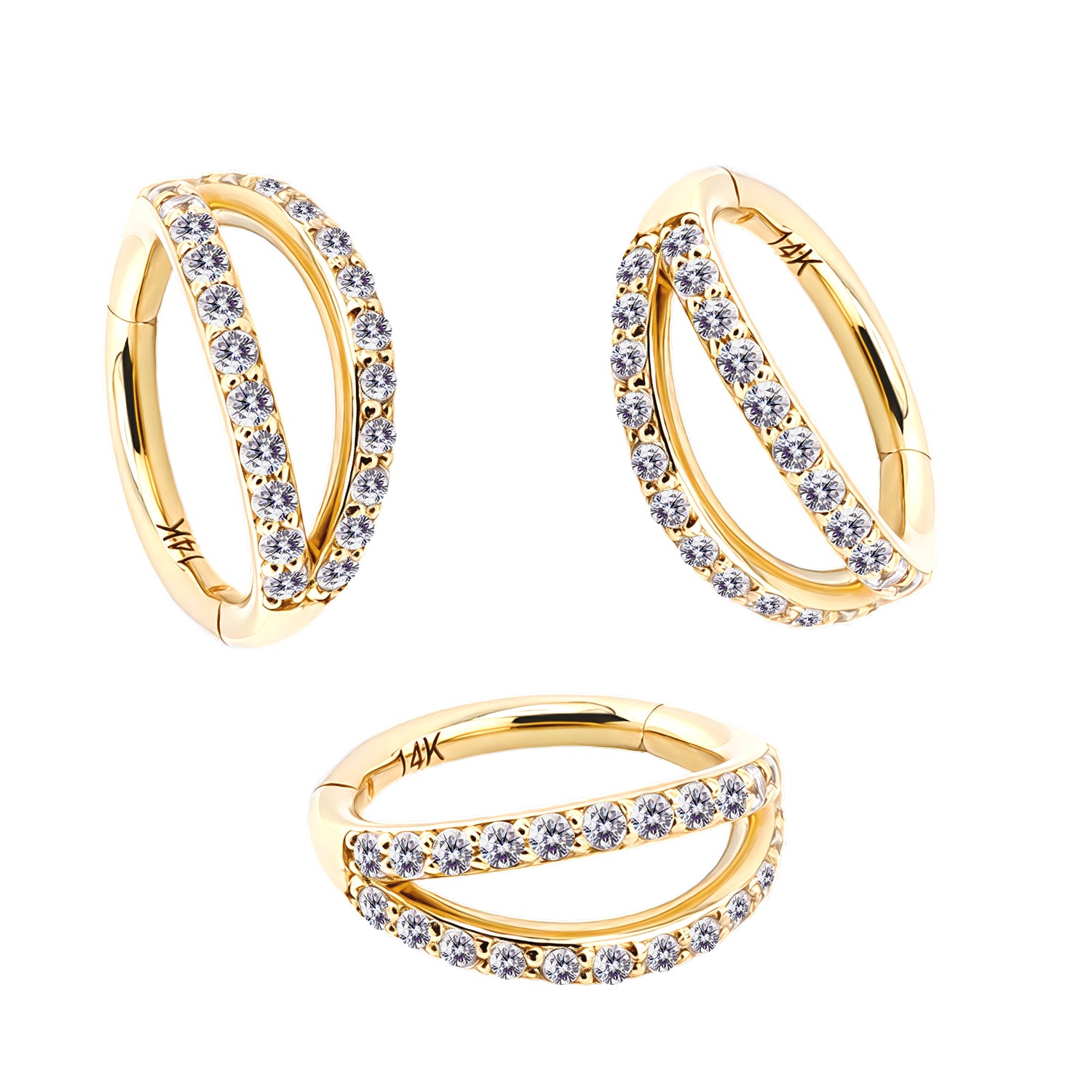 585er Echt-Gelbgold (14K) Segmentring Clicker mit Cubic Zirkonia - Stärke 1.2mm Durchmesser 8mm