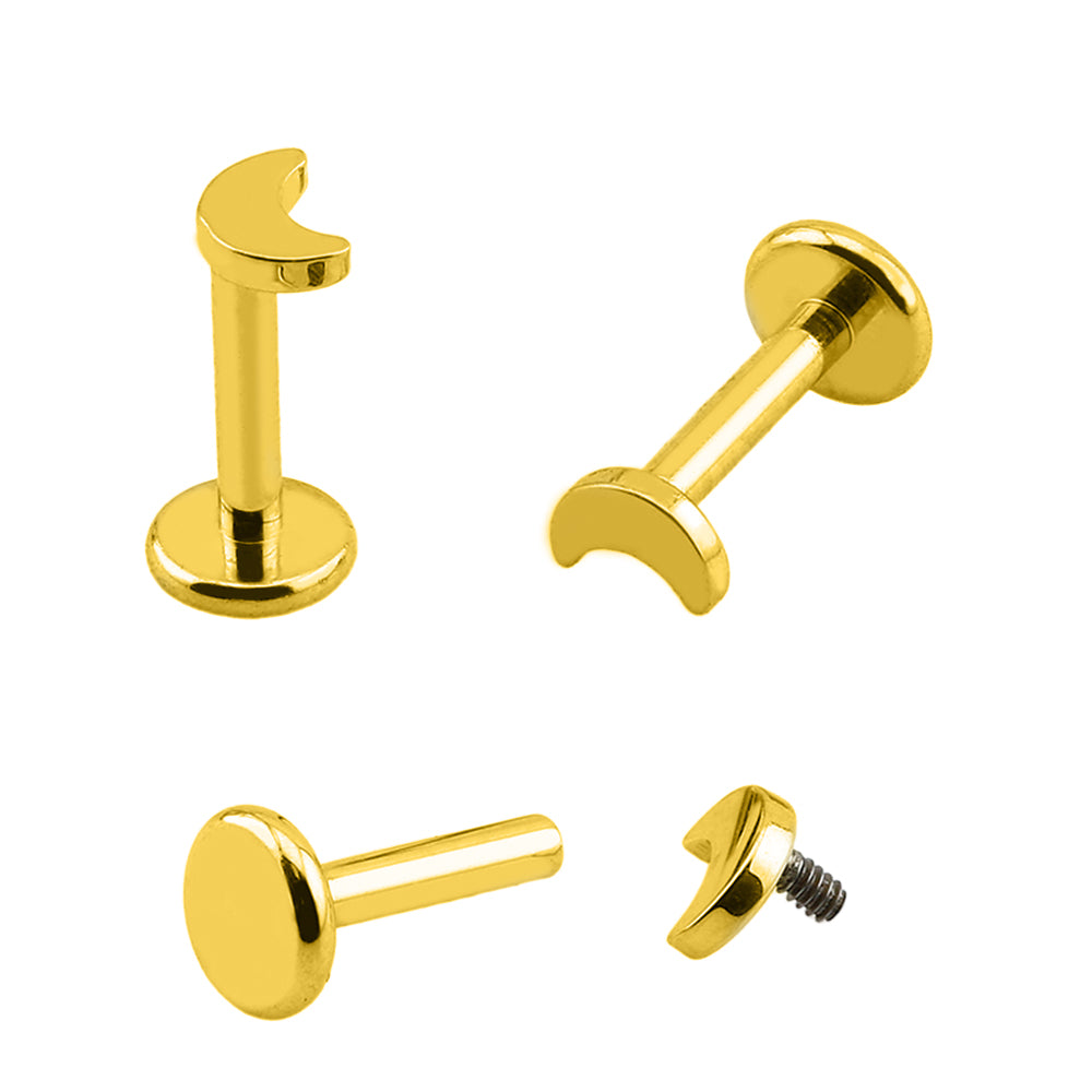 Premium Labret aus Titan G23 mit Gelbgold Veredelung und Mond Design - Stärke 1.2mm mit Innengewinde 0.9mm