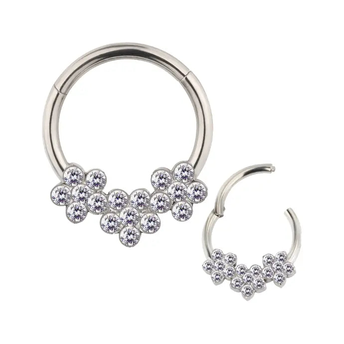 Steel  316L Segmentring Clicker mit Blumen Kristall Design - Stärke 1.2mm