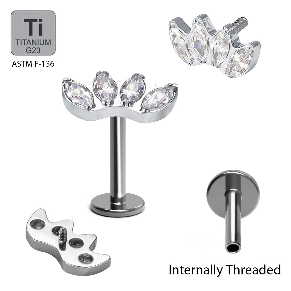 Titan G23 Labret mit Innengewinde und Cubic Zirkonia Kristallen - Stärke 1.2mm