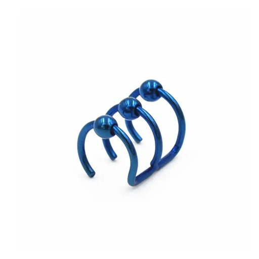 Blue Steel Non Piercing Clip-On mit 3 Ringen und Kugeln - Stärke 1.6mm Durchmesser 10mm