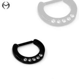 Black Fashion Clip-On Septum Ring with Crystals in CC Crystal Clear