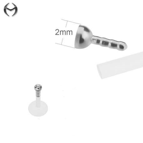 Push-in system acrylic labret with titanium crystal attachment -1.2mm x 8mm x 2mm