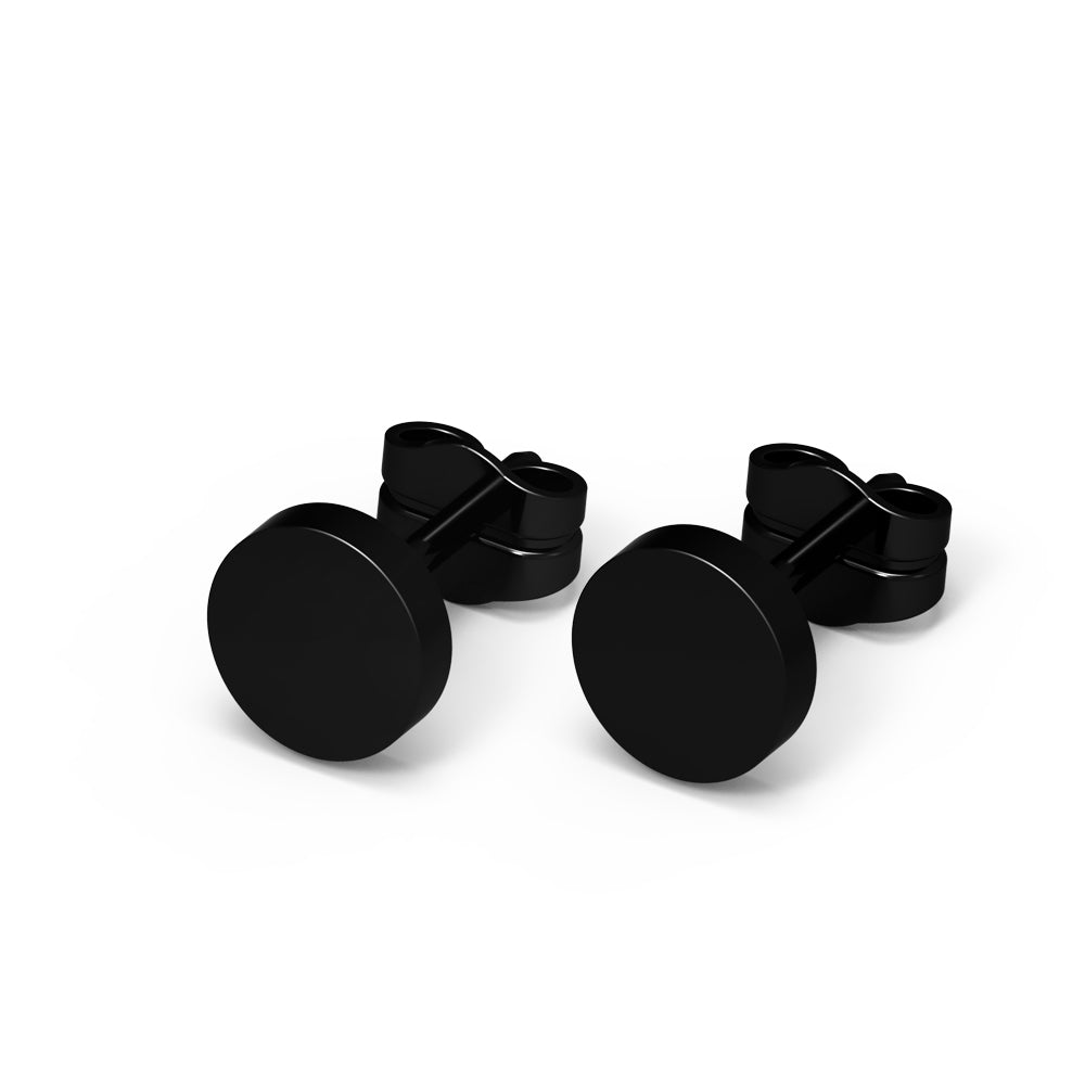 Black S. Steel stud earrings in a round design - 6.5mm/ high gloss