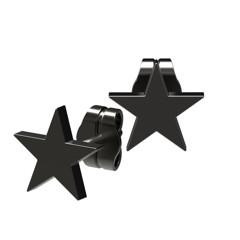 Black S. Steel stud earrings in a simple star design - 8.5mm/ matt