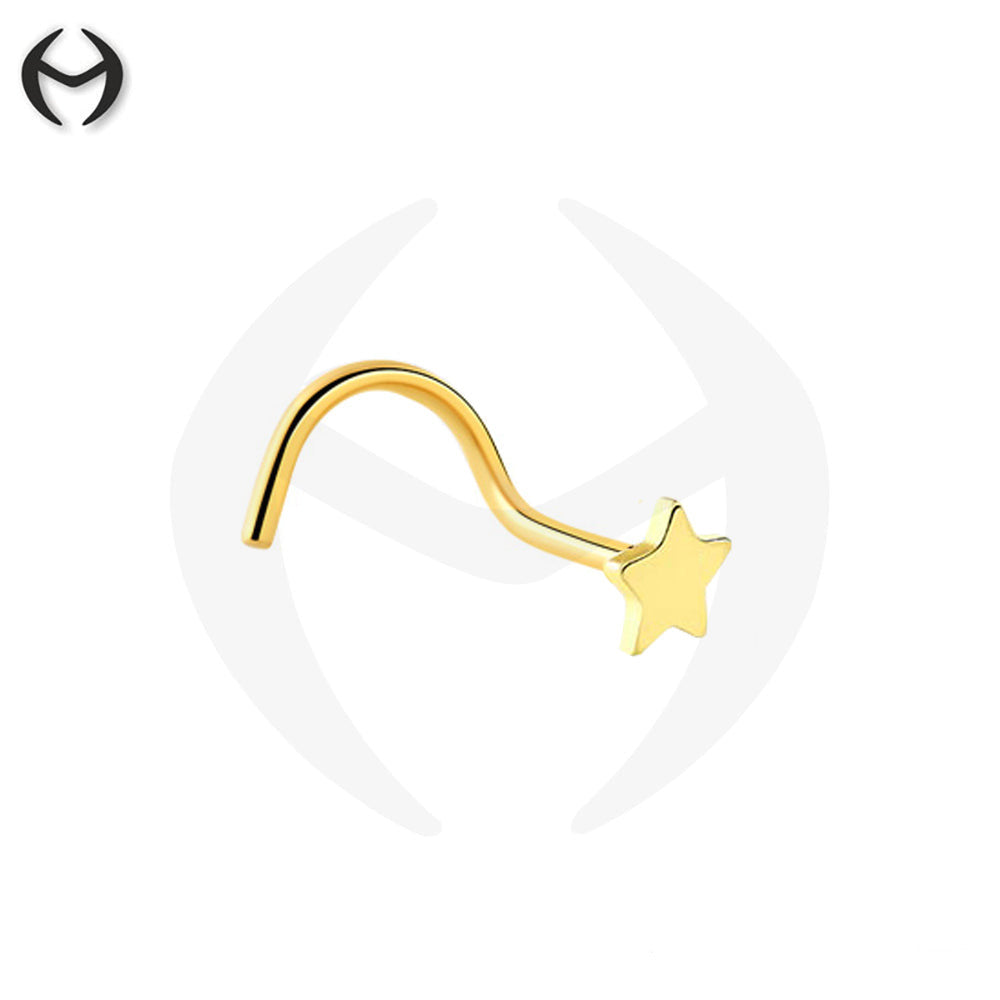 750 real yellow gold (18K) nose spiral with star
