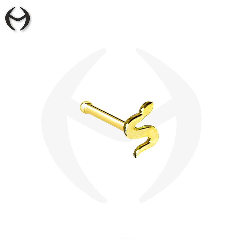 750 real yellow gold (18K) nose stud with snake