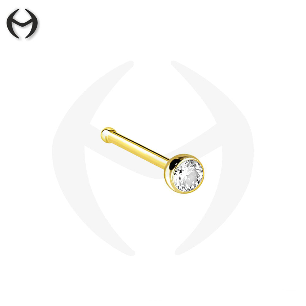 750 real yellow gold (18K) nose stud with zirconia crystal