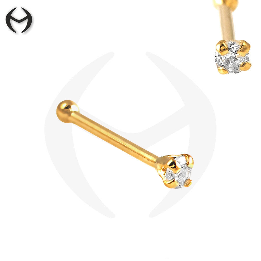 750 real yellow gold (18K) nose stud with zirconia crystal - crab setting