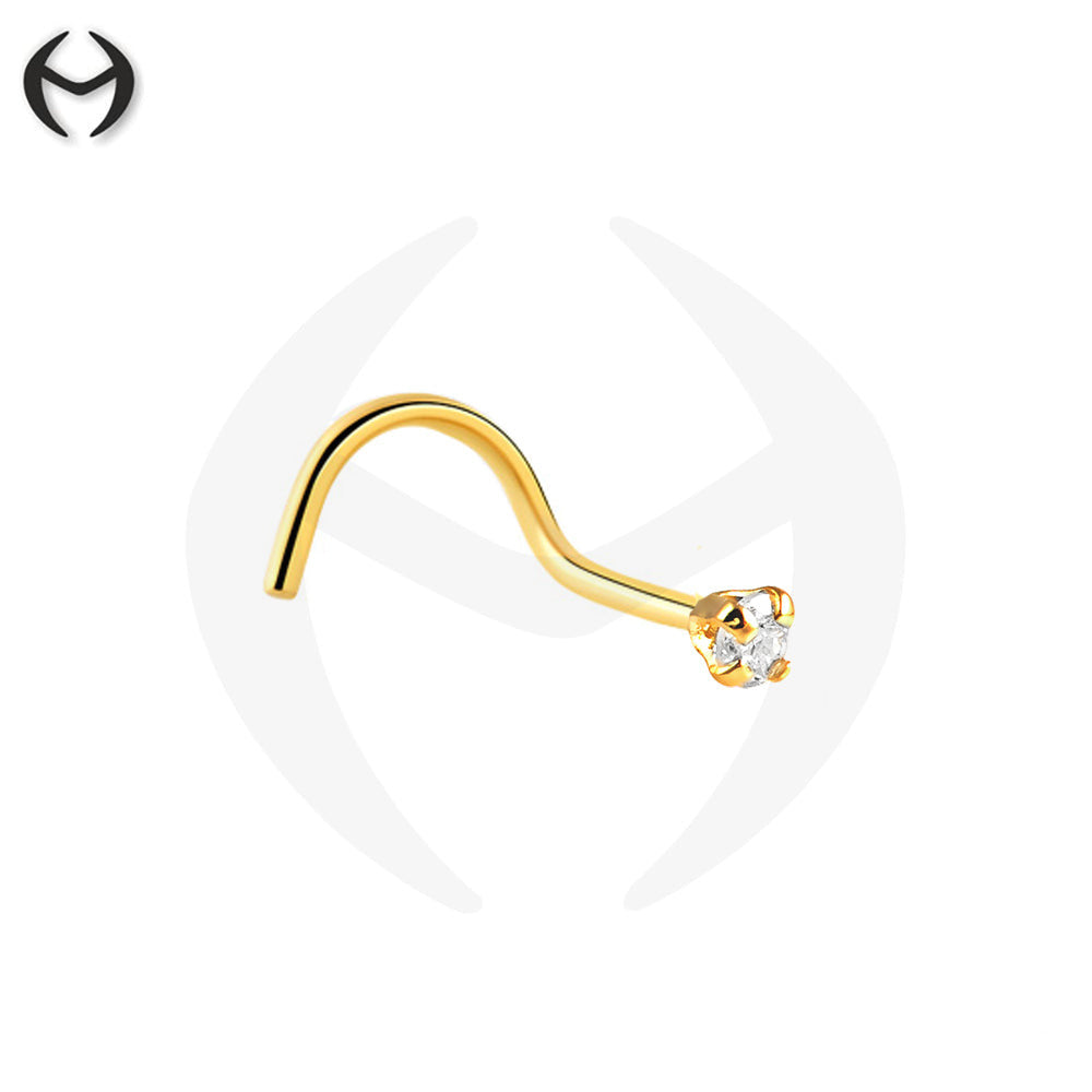 750 real yellow gold (18K) nose spiral with zirconia crystal - crab setting