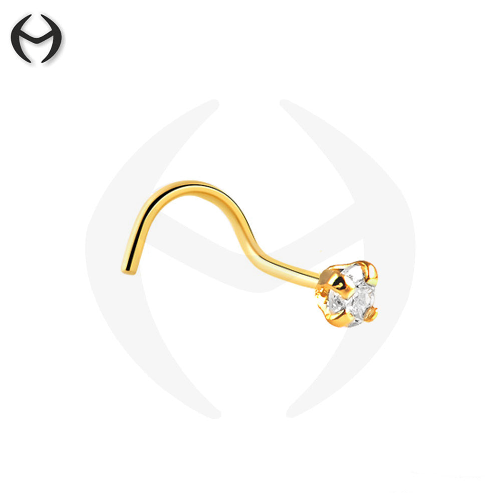 750 real yellow gold (18K) nose spiral with zirconia crystal - crab setting