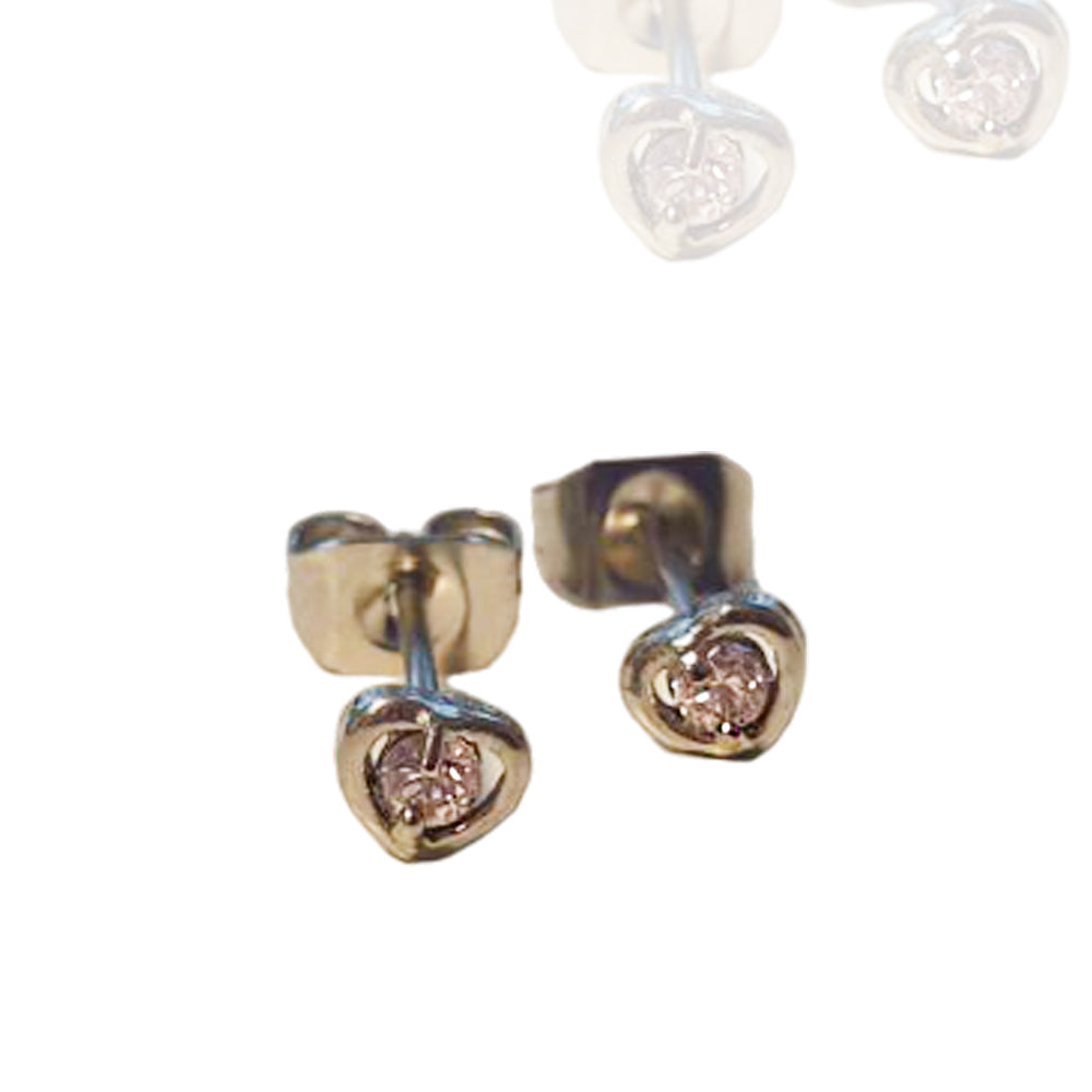 S. Steel stud earrings with crystal with filigree heart design - 4mm/ RS Rose
