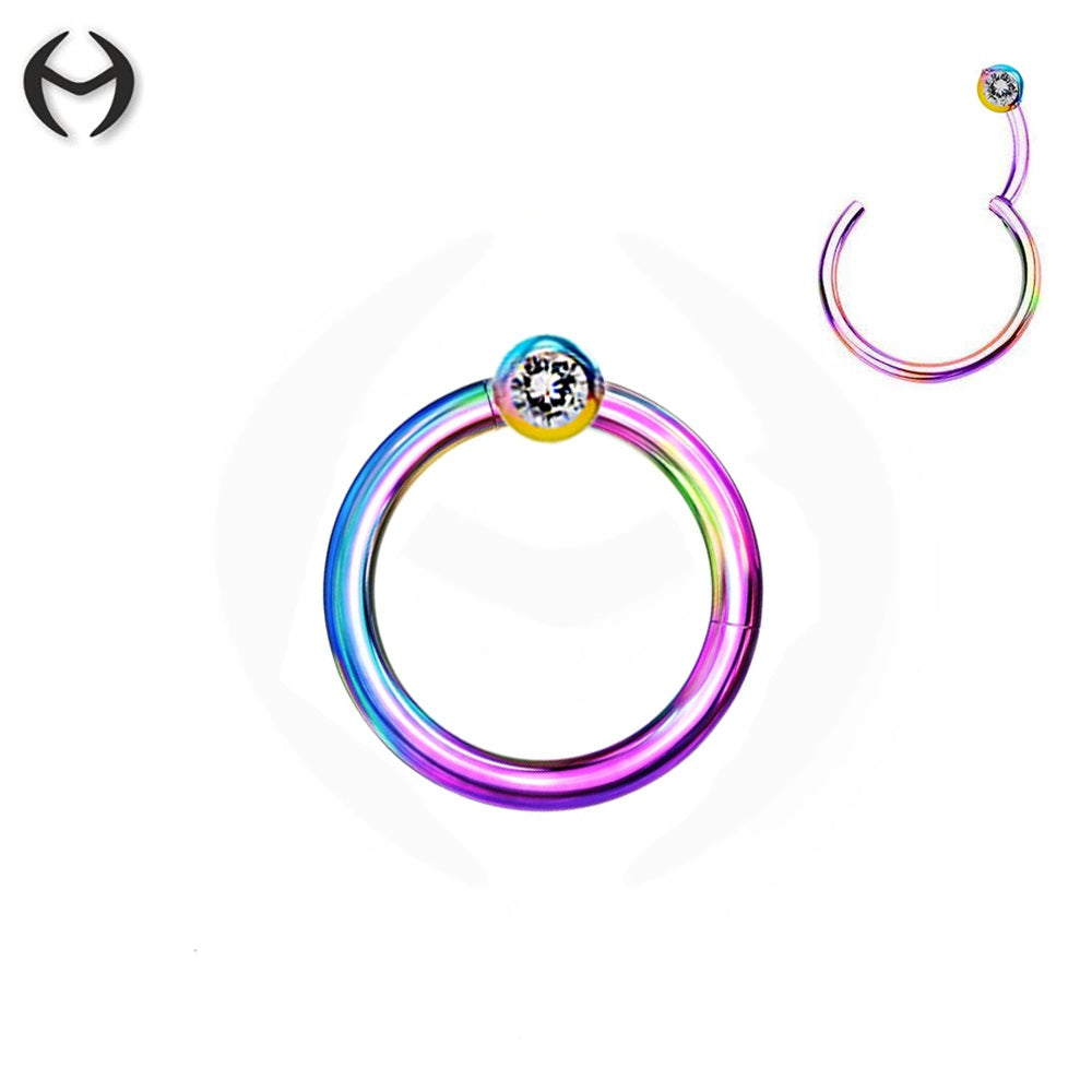 Rainbow Steel Segment Ring Clicker - with crystal ball in Crystal Clear - thickness 1.0mm