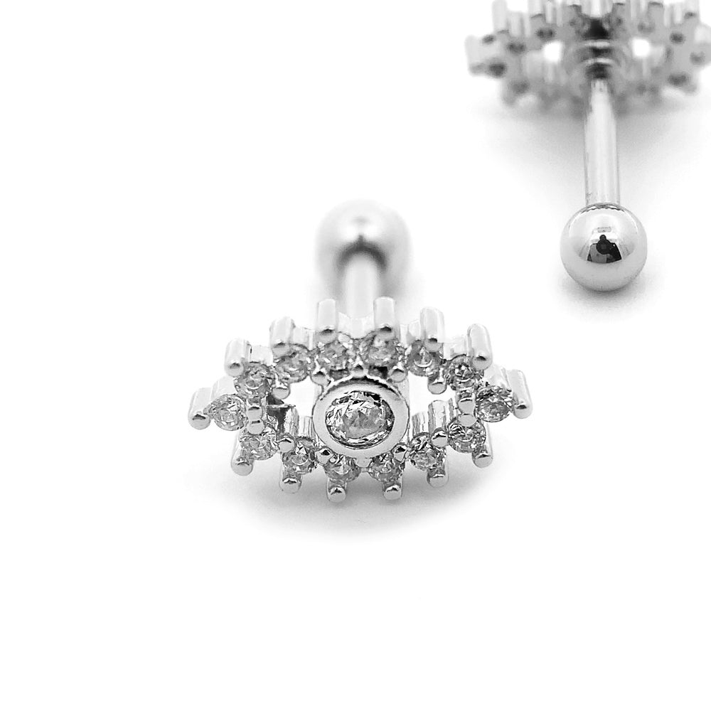 Steel barbell in eye design with crystals - CC crystal clear