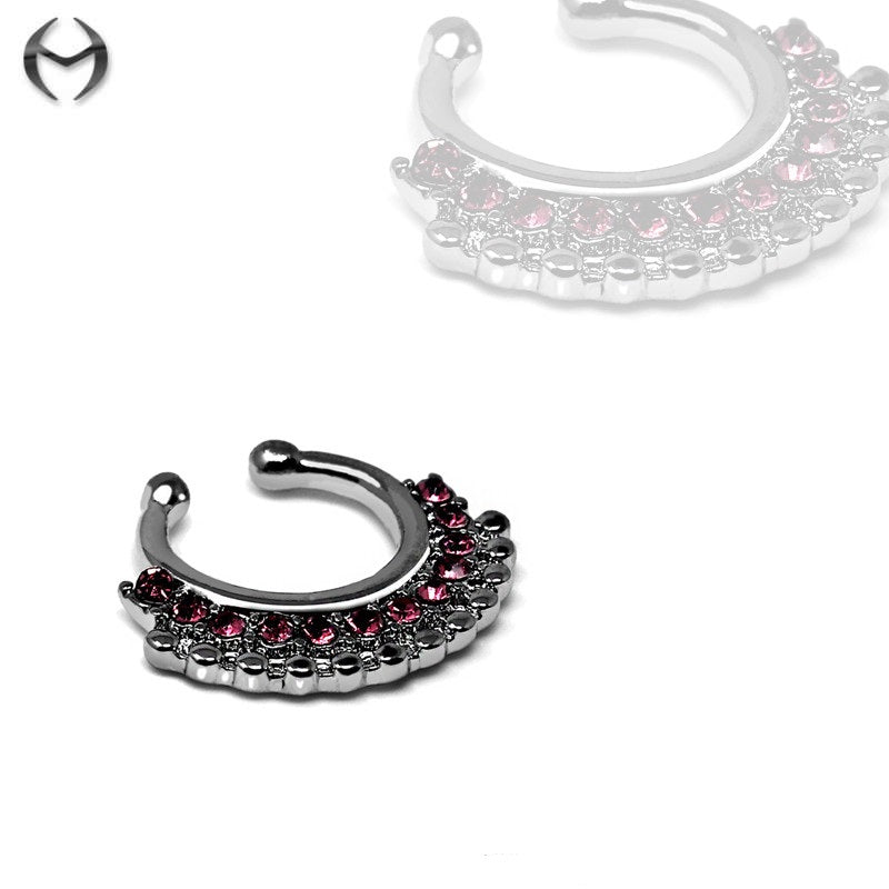 Fashion clip-on septum ring with crystals